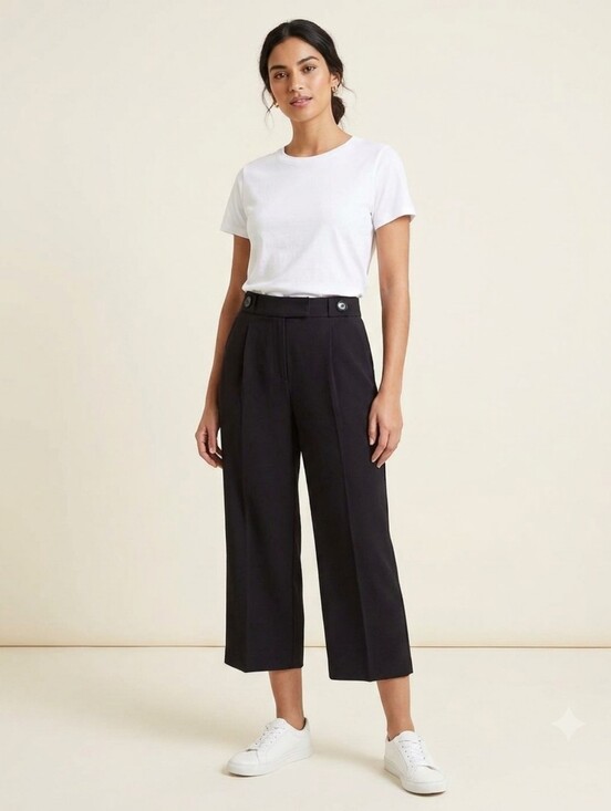 Zara Pants - Zara TRF Black Faux Button Wide Leg Pull On Cropped Culotte Pants Size Medium